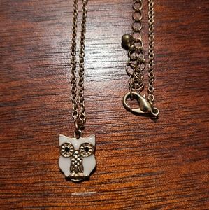 Cream White and gold owl necklace